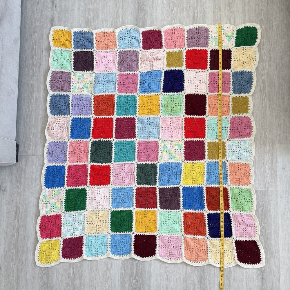 VTG Handmade GRANNY SQUARE Afghan 54" x 58" Multicolor Crochet Throw Blanket EUC - Picture 6 of 7